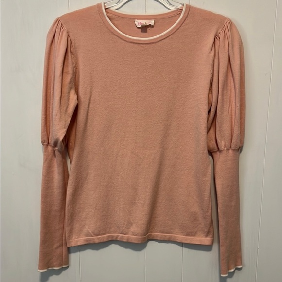Riley & Rae Pink Puff Sleeve Ribbed Blouse - Picture 1 of 6